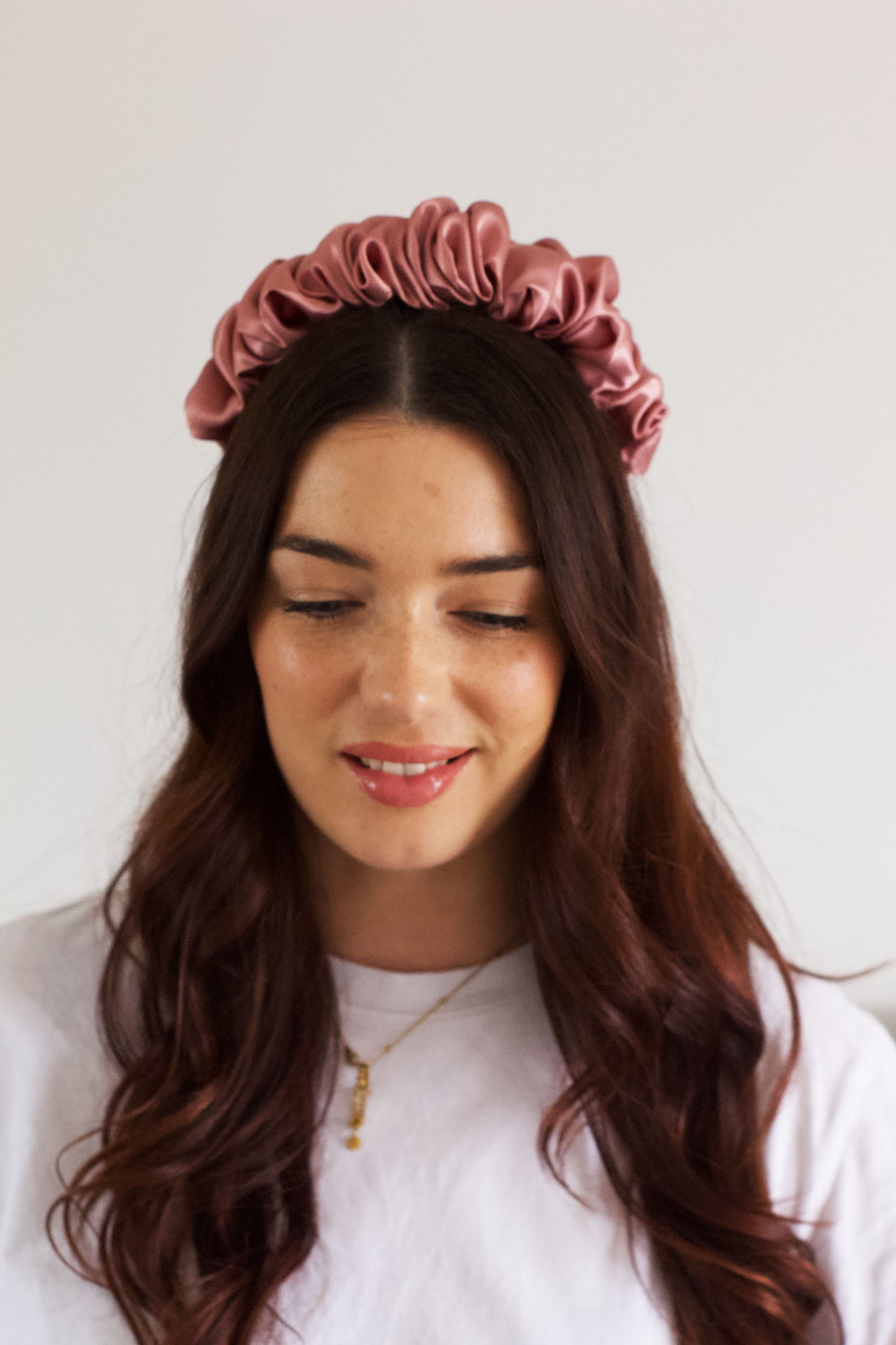 Dusky Rose Satin Scrunchie Headband