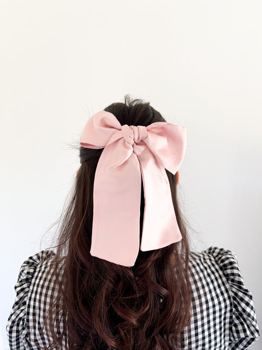 Dusky Pink Satin Bow Hair Clip