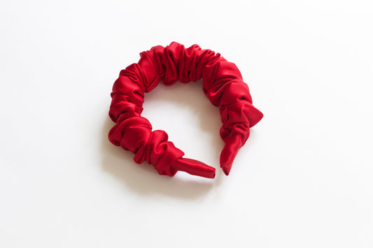 Oxblood Satin Scrunchie Headband - Small