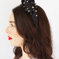 Black and Faux Pearl Satin Scrunchie Headband