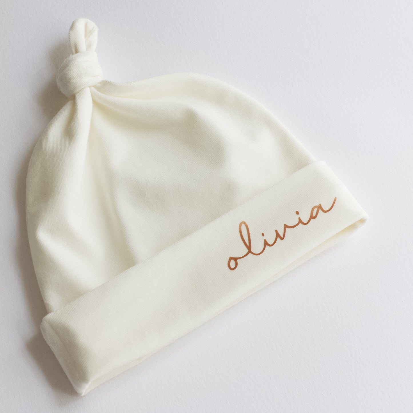 Personalised Cream Jersey Baby Knot Hat