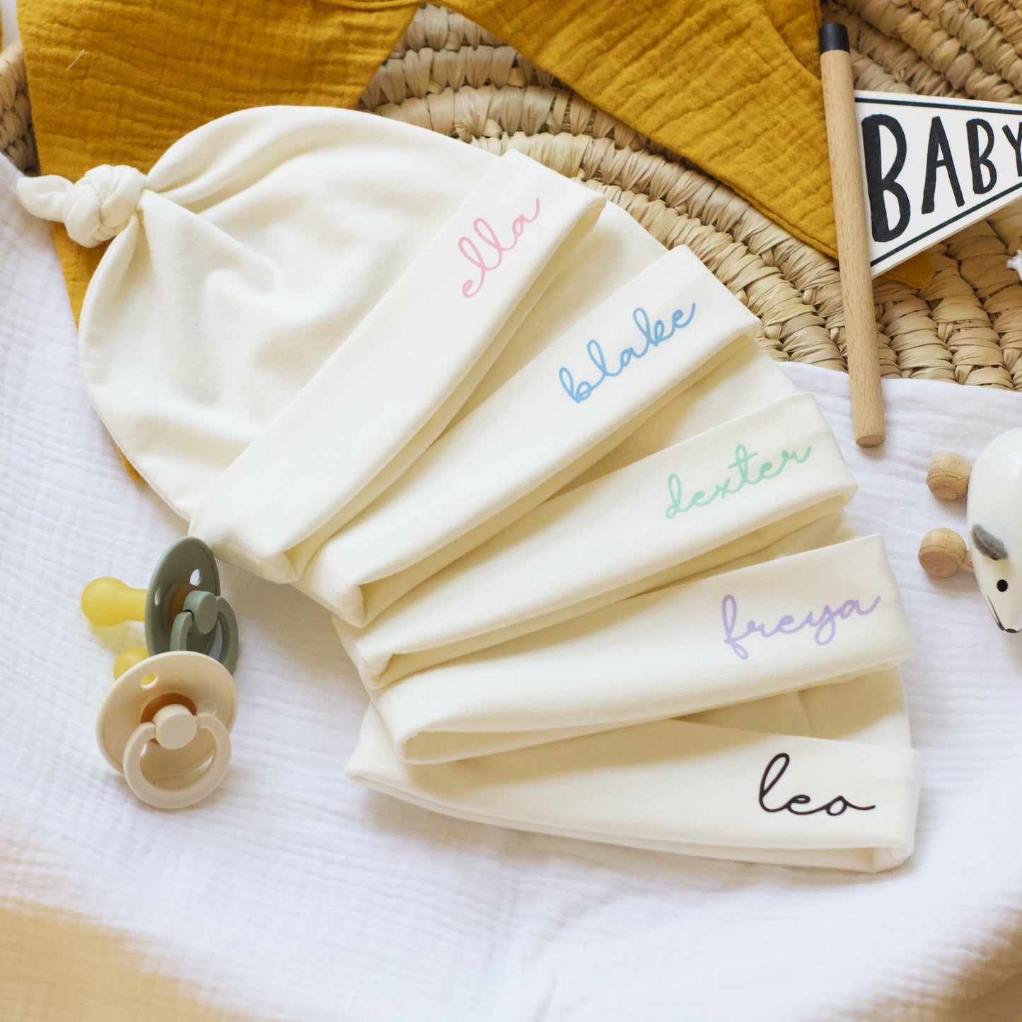 Personalised Cream Jersey Baby Knot Hat